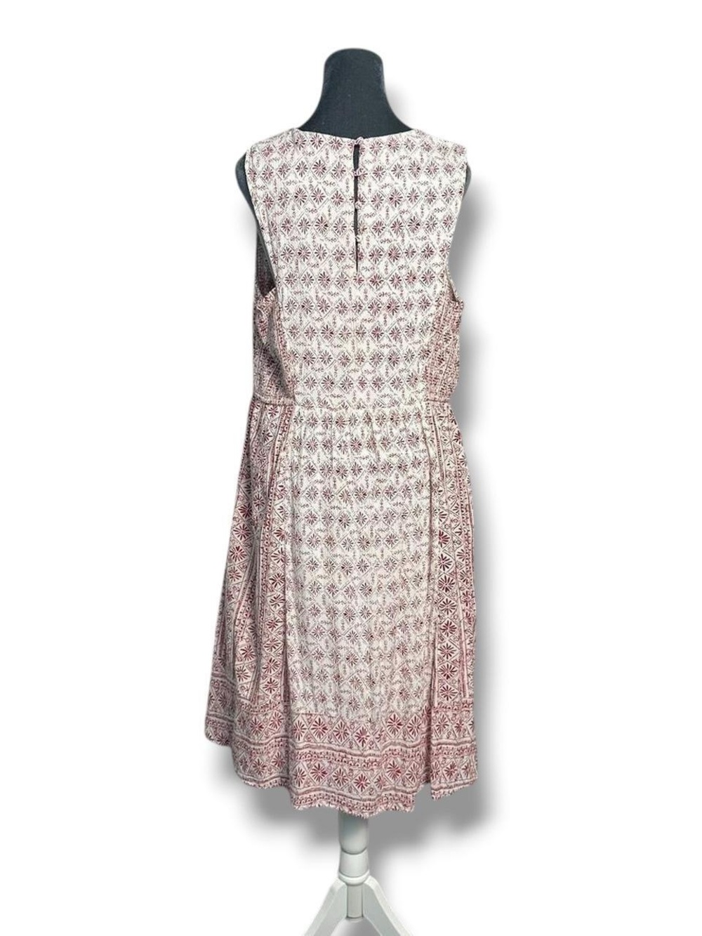 Fatface White & Red Batik Pattern Shirred Smock Midi Dress 12 Us/16 Uk Sundress View 4